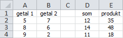 Som en product van twee getallen via gewone Excel formules.