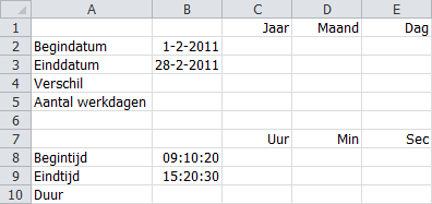 Hulpbestand Datum.xlsx voor het rekenen met data en tijden.